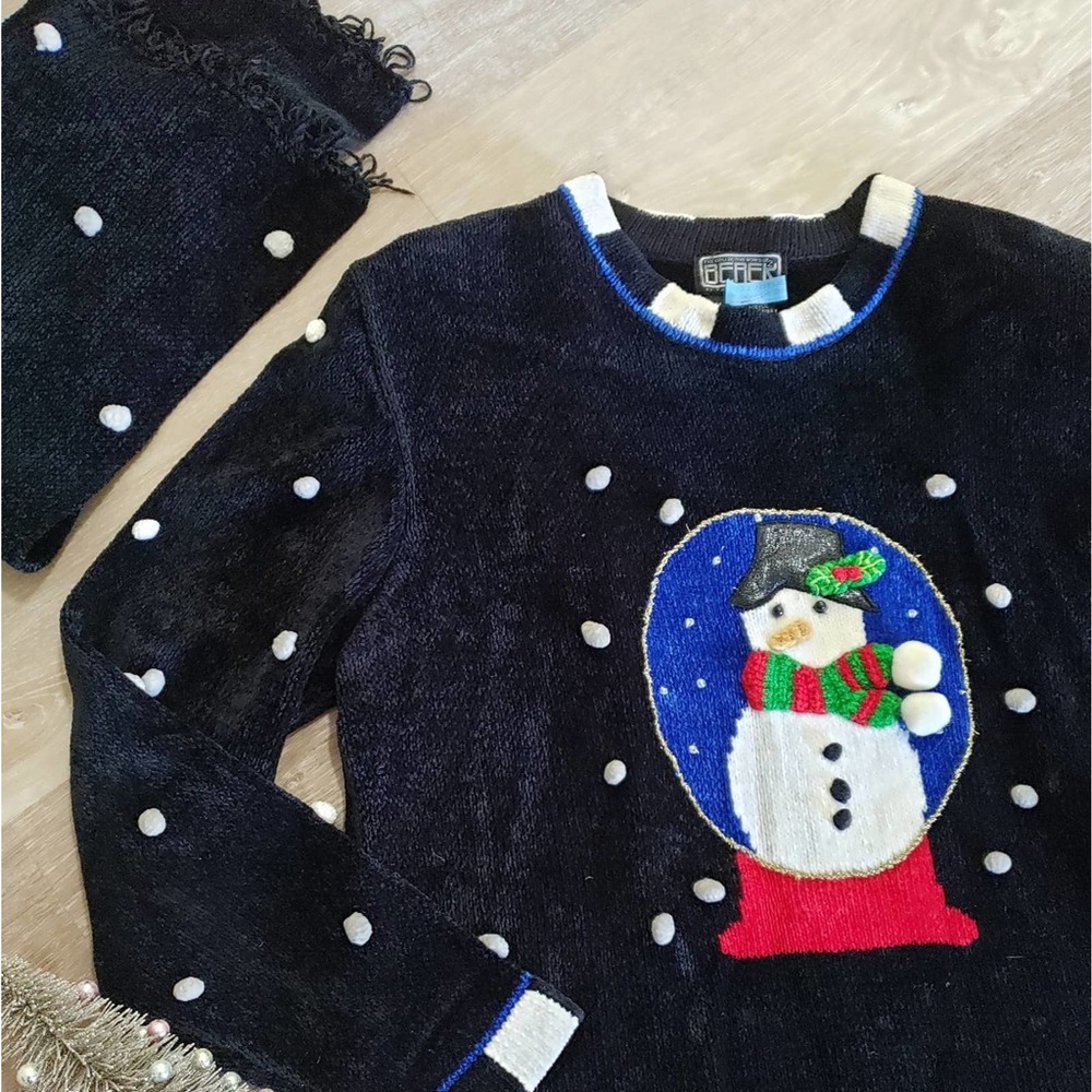 Rare Berek Vintage ugly Christmas sweater matching scarf Snowman